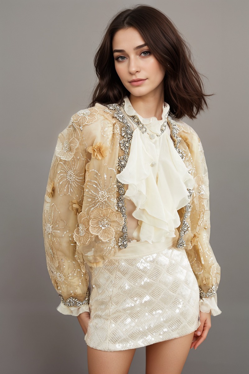 Liane semi-sheer flower beaded organza light luxury jacket