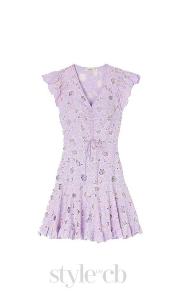 DANIE FLORAL LACE MINI DRESS IN PALE PURPLE