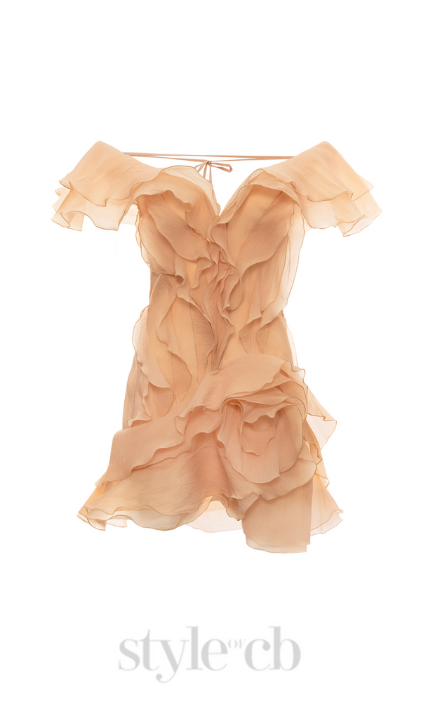 SABRINA RUFFLE LAYERS STRAPLESS MINI DRESS IN CORAL