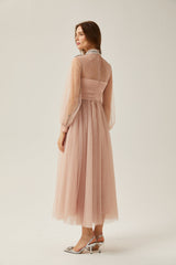 Calixte pink embellished tulle midi dress