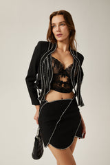 Ève crystal-embellished jacket & skirt matching set in Black