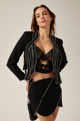 Ève crystal-embellished jacket & skirt matching set in Black