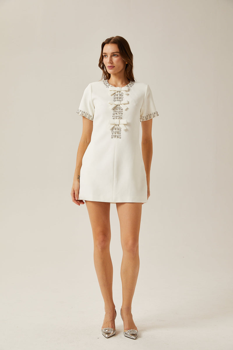 Clarisse bowknot crystal-embellished mini dress