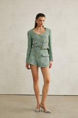 Alyss green tweed jacket & shorts matching set