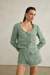 Alyss green tweed jacket & shorts matching set