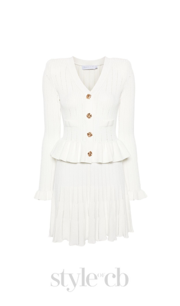 URSULA WHITE KNIT PEPLUM MINI DRESS