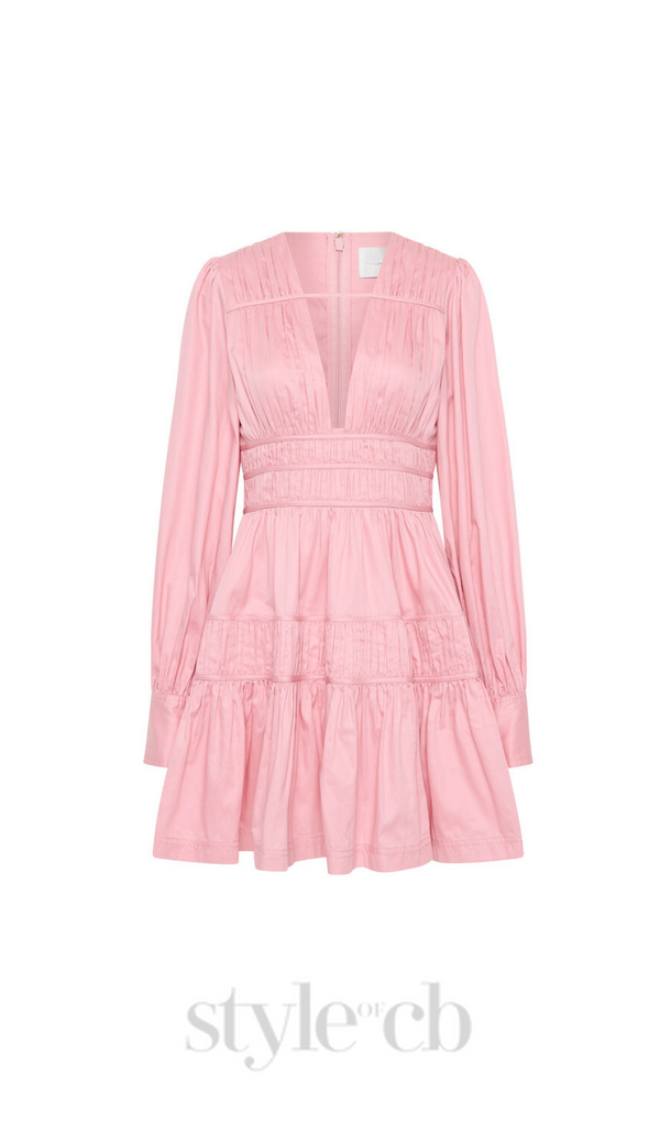 VALERIE FALLINGWATER RUCHED MINI DRESS IN PINK