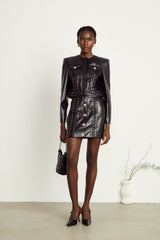 Daphné eyelet-embellished leather jacket & skirt matching set