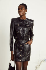 Daphné eyelet-embellished leather jacket & skirt matching set