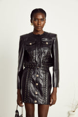 Daphné eyelet-embellished leather jacket & skirt matching set