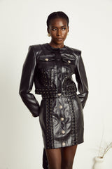 Daphné eyelet-embellished leather jacket & skirt matching set