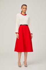 Chloé red long-sleeve sequined patchwork midi dress