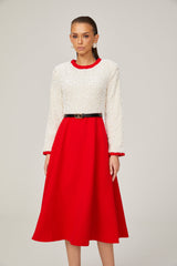 Chloé red long-sleeve sequined patchwork midi dress