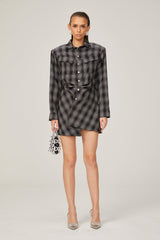 Jeannette black studded check mini shirt dress