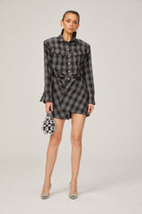 Jeannette black studded check mini shirt dress