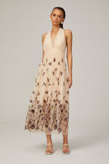 Joséphine halterneck butterfly-motif tulle midi dress