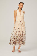 Joséphine halterneck butterfly-motif tulle midi dress