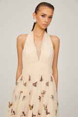 Joséphine halterneck butterfly-motif tulle midi dress