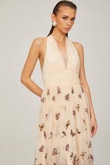 Joséphine halterneck butterfly-motif tulle midi dress