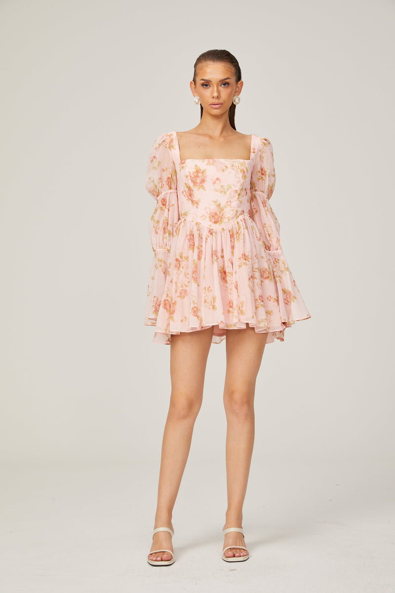 Jeanne pink floral-print pleated mini dress