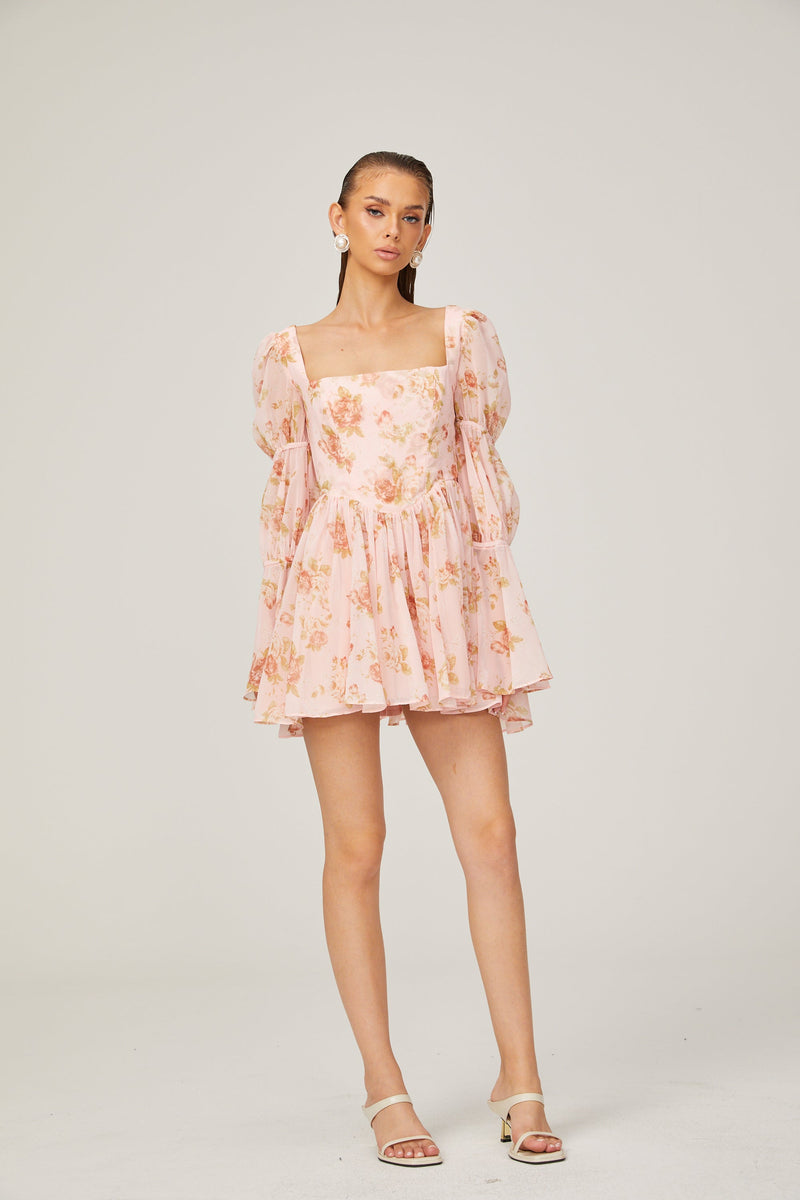 Jeanne pink floral-print pleated mini dress