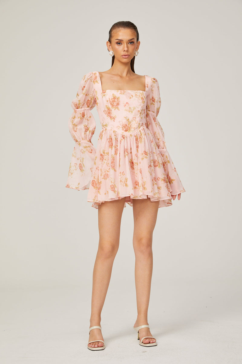 Jeanne pink floral-print pleated mini dress