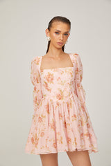 Jeanne pink floral-print pleated mini dress