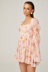 Jeanne pink floral-print pleated mini dress