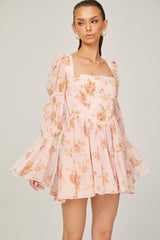 Jeanne pink floral-print pleated mini dress