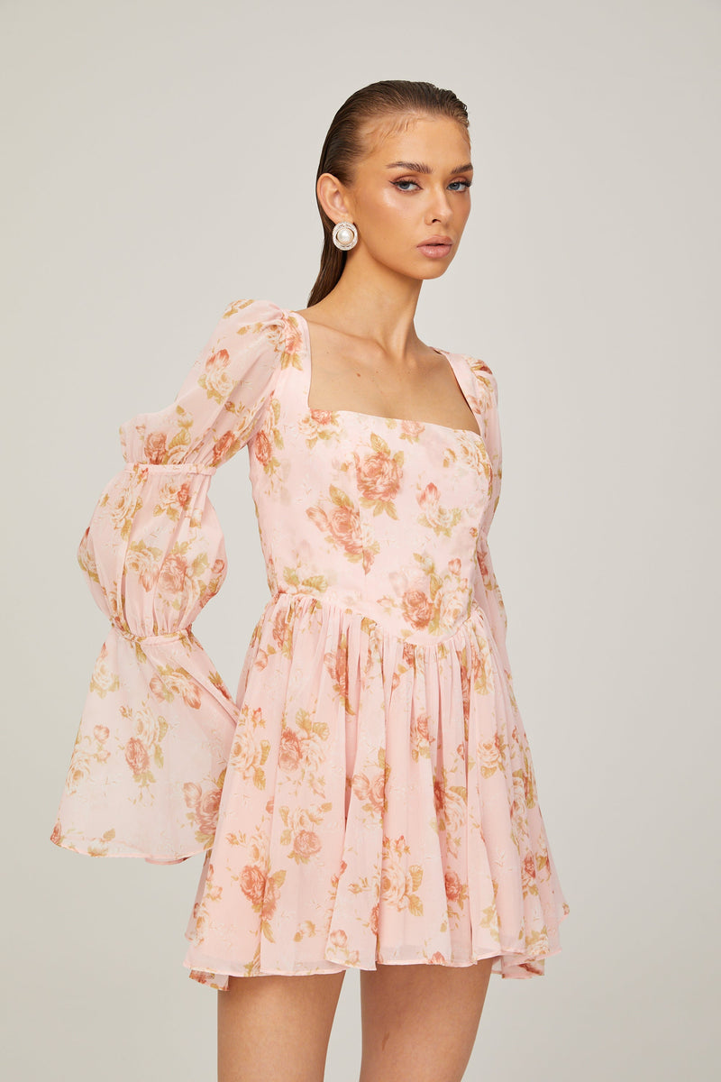 Jeanne pink floral-print pleated mini dress