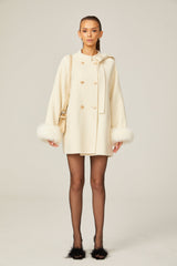 Colette white wool fur bowknot coat