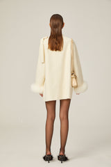 Colette white wool fur bowknot coat