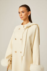 Colette white wool fur bowknot coat