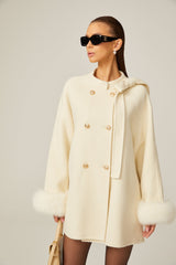 Colette white wool fur bowknot coat