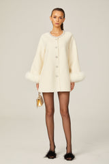 Frédérique white wool fur embellished coat