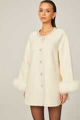 Frédérique white wool fur embellished coat