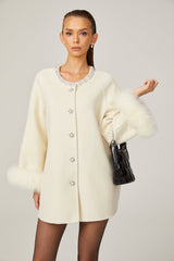 Frédérique white wool fur embellished coat