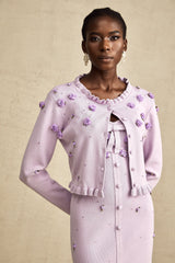 Estelle purple faux-flower knitted cardigan & dress matching set