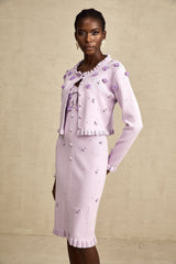 Estelle purple faux-flower knitted cardigan & dress matching set