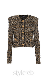 Cropped lurex tweed jacket in gold