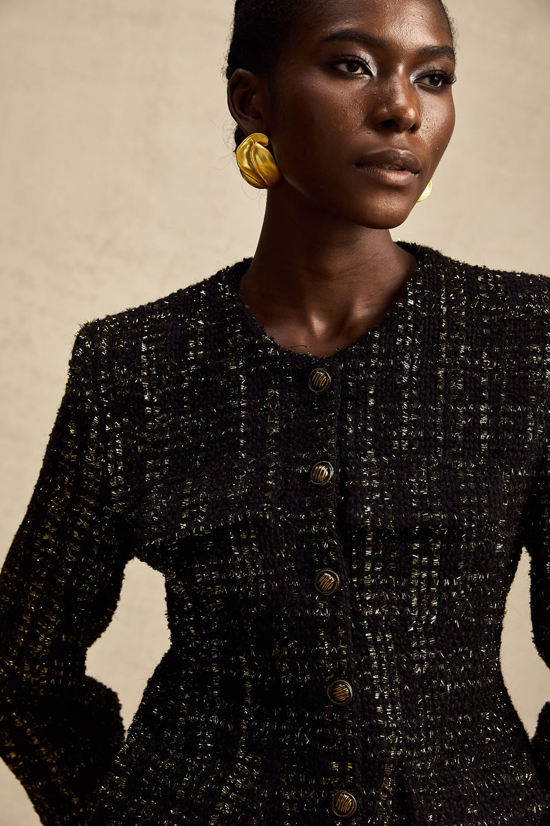 Claudine black metallic tweed jacket & shorts matching set