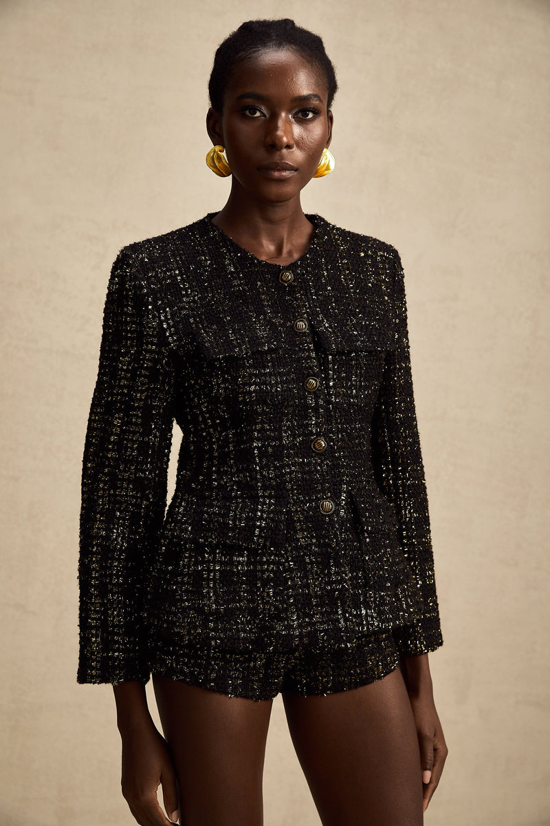 Claudine black metallic tweed jacket & shorts matching set