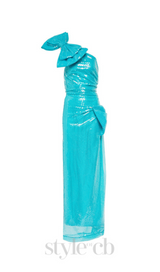 One Shoulder Bow Sequin Maxi Dress in blue