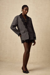 Dianthe grey lace-panel blazer