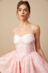 Thérèse pink floral-print puffy mini dress