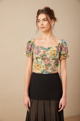 Constance floral-print jacquard cropped top