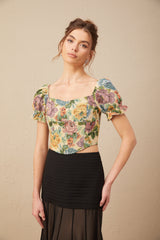 Constance floral-print jacquard cropped top