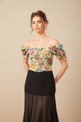 Constance floral-print jacquard cropped top