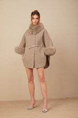 Chloris wool fur belted cape coat