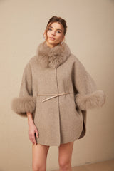 Chloris wool fur belted cape coat